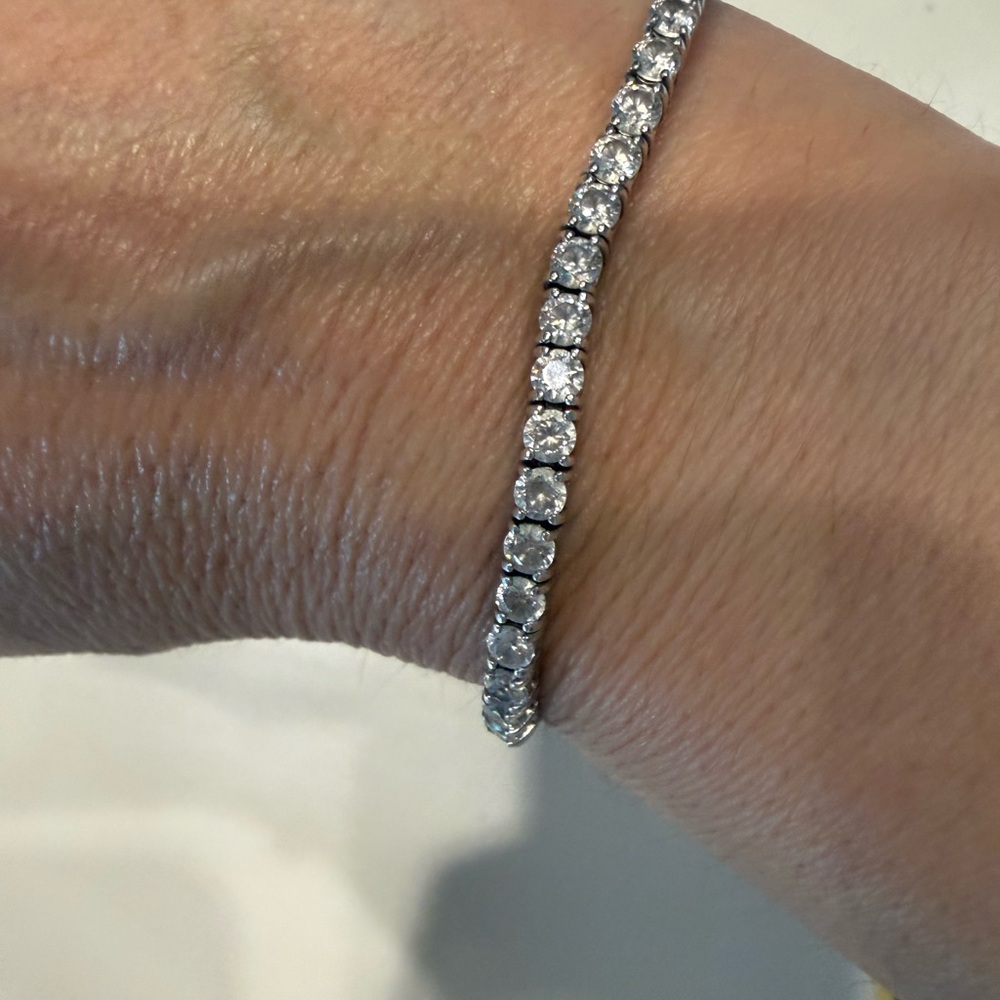 Classic Silver Tennis Bracelet with Clear Stones - Women's Jewelry